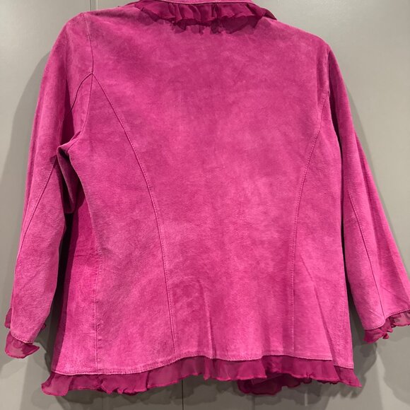 Think Tank Sz Medium Pink  Suede Vintage Style Jacket W/ Lace Trim Retro - Picture 4 of 4